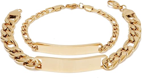 Pulseras personalizadas chapadas en oro de 18 quilates para parejas, grabados personalizados, con nombre y identificación, juego a juego para