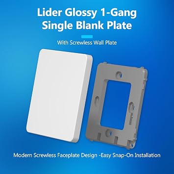 LIDER Screwless 1-Gang Blank Faceplate, Blank Plate, Round Edges, White | Flat Cover, UKCA Certified, Flame-Resistant Polycarbonate, Polycarbonate Thermoplastic, Sleek 1-Gang Screwless Blank Plate