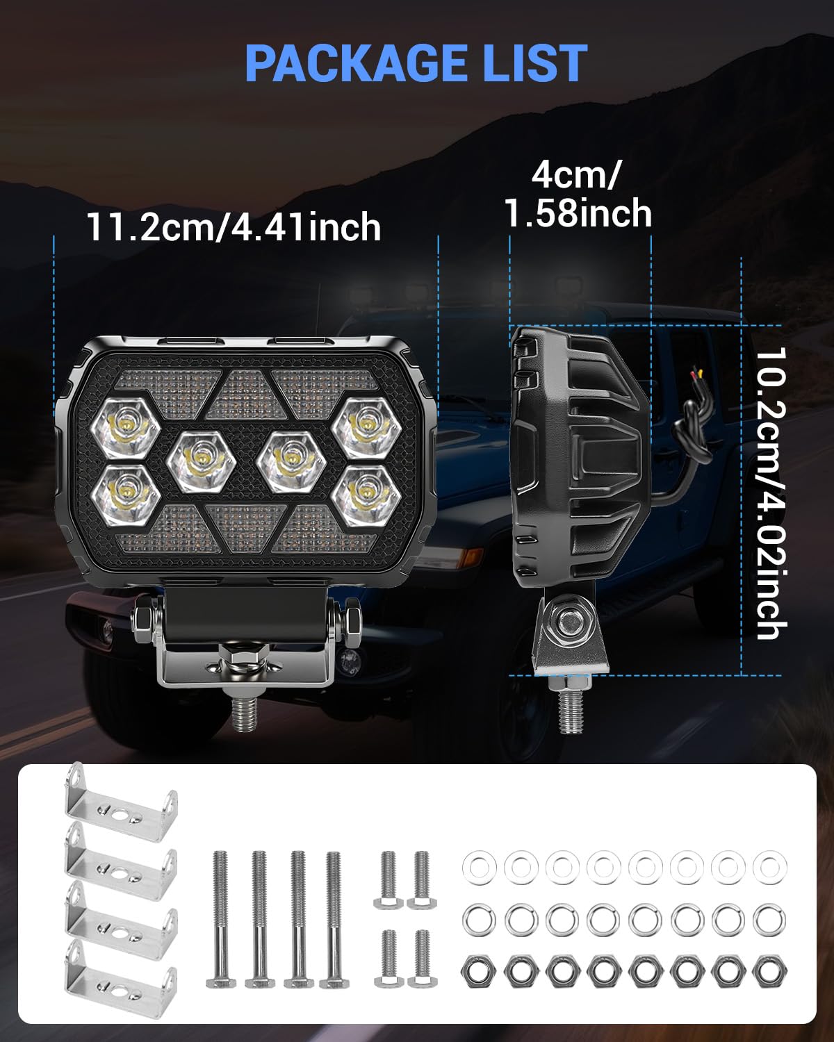 SUPAREE Faros LED Tractor Foco LED Amarillo 12V Foco de Trabajo 12V Tractor Luces 6000K Blancas y 3000K Amarillas 8-90V IP67 Impermeable per Off-Road Camión SUV UTV ATV 4pcs