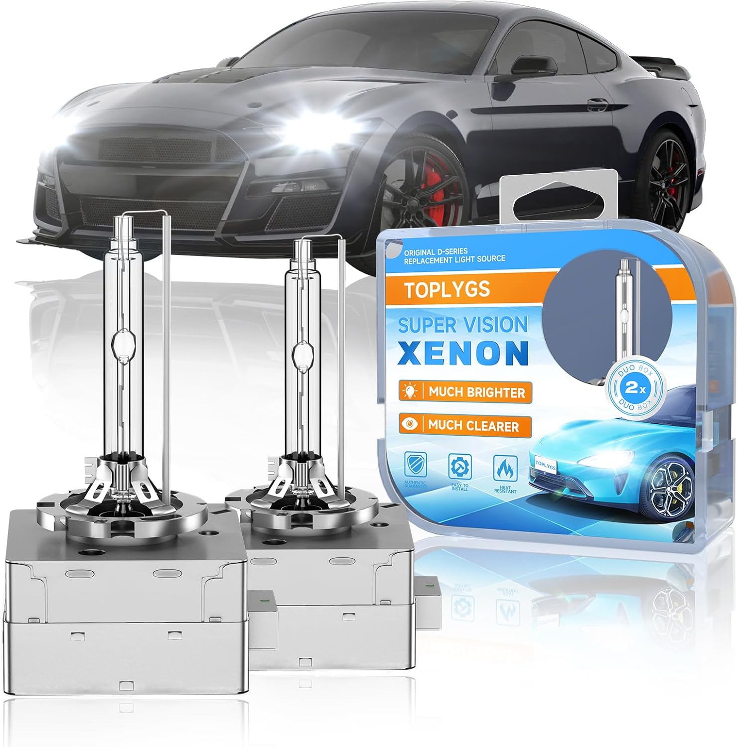 D3S HID Xenon Bulb Fit for Ford 2010-2023 Mustang Shelby GT350 GT500 2011-2015 Explorer 2019-2023 Transit Connect, 6000K Cold White, OEM High Low Beam Xenon Lights Replacement, Pack of 2