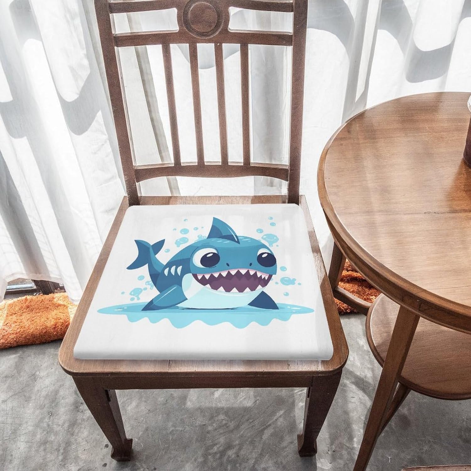 Cartoon Shark Chair Cushion Floor Pillow Stool Cushion | Cushions with Removable Cover with Square Memory for for Chair Living Room Balcony Office Sofa,13.8*15*1.2 Inch