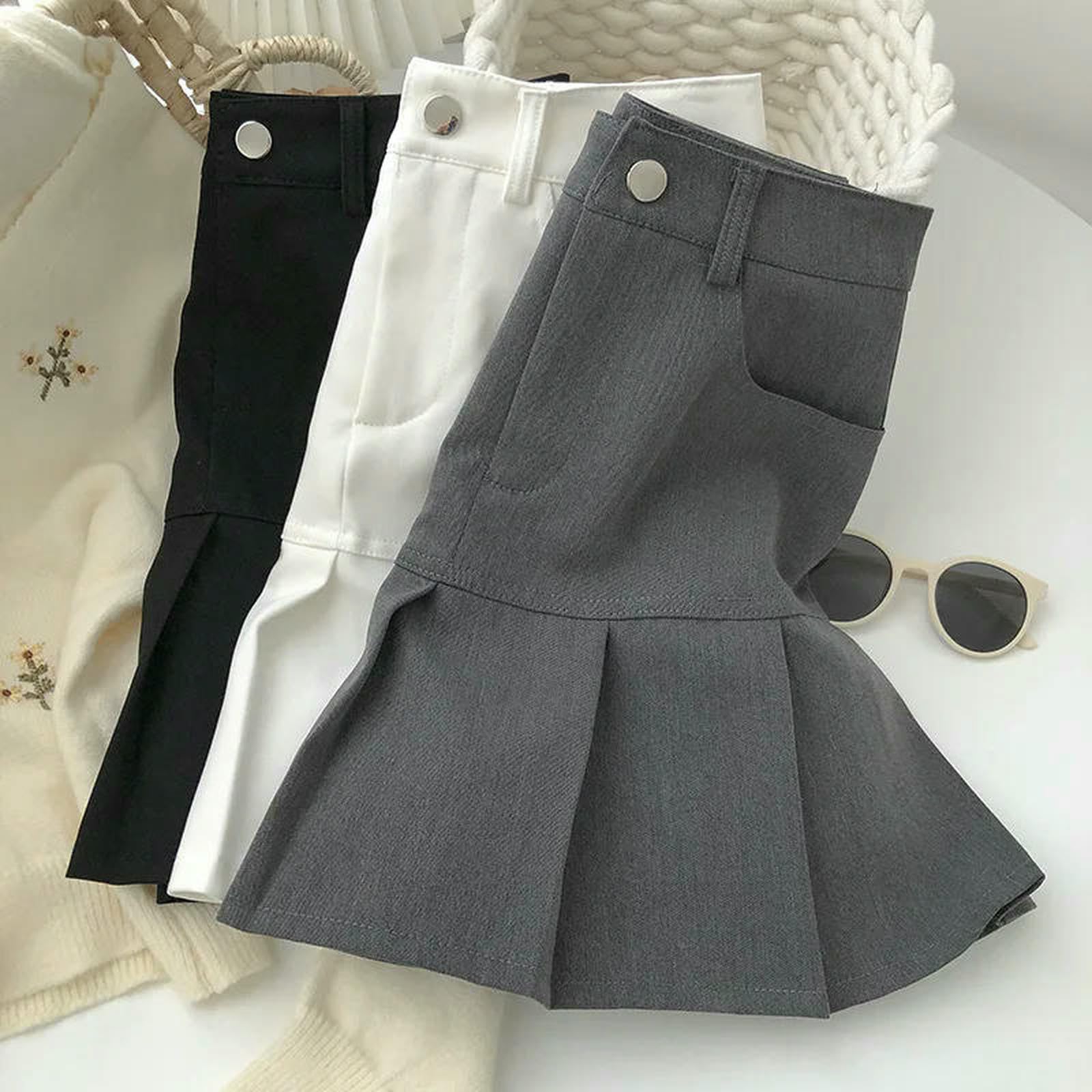 Rock Vintage High Waist Faltenrock Damen College Style Uniformen Sicherheitshose Mini Street Slim A-Linie Rock-schwarz-s
