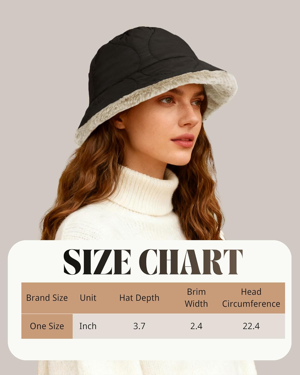 OctMoon Women's Winter Bucket Hat, Fuzzy Lined Nylon Quilted Hat with Metal Detail, Warm Furry Bucket Hat for Cold Weather - Image 6