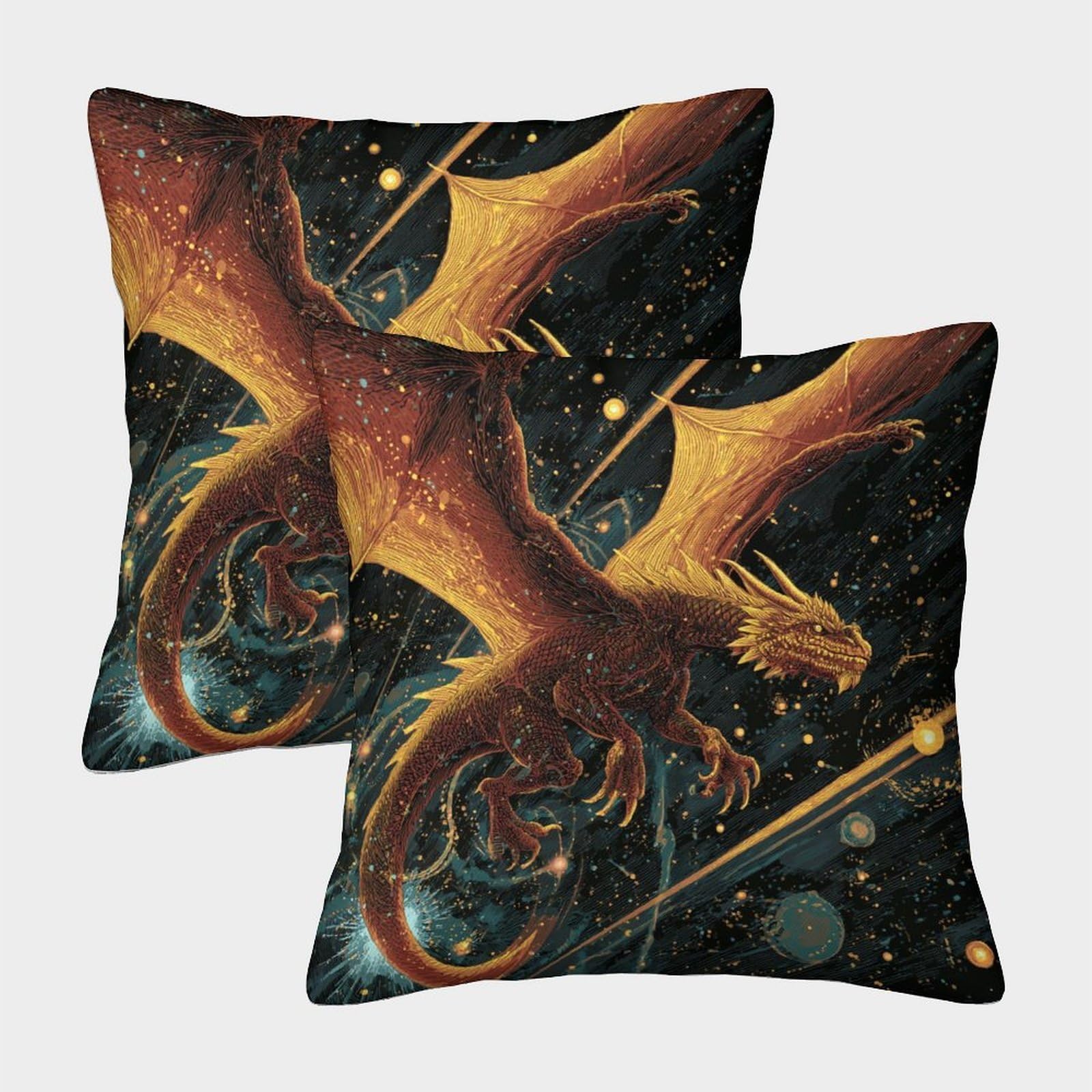 kaiyun 2 Pack Dragons Flying in Space Pillow Case 45x45cm Throw Pillow Case,Modern Decoration Pattern for Terrace Sofa Bedroom Indoor Outdoor Party
