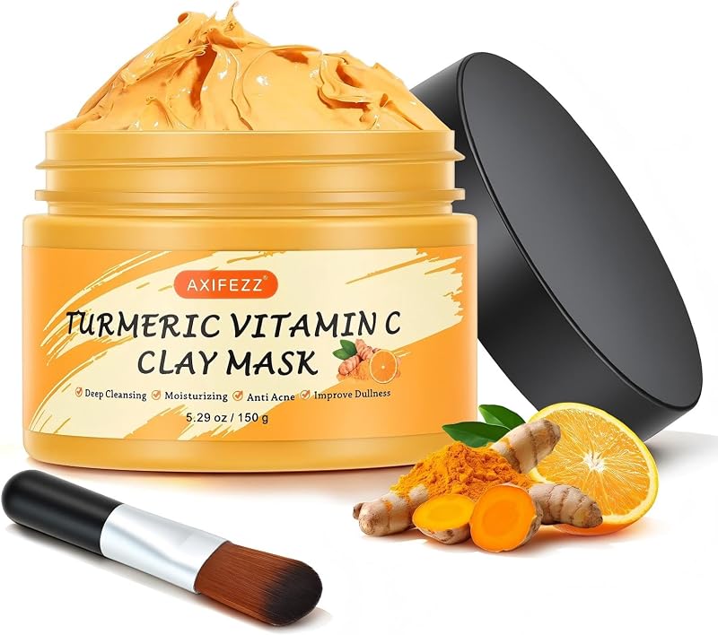 Turmeric Vitamin C Clay Mask with Kaolin Clay, Deep Cleansing Facial Mask for Controlling Oil, Refining Pores & Blackheads, Even out Skin Tone, Moisturizing, Face Skincare Gift, 5.29 oz