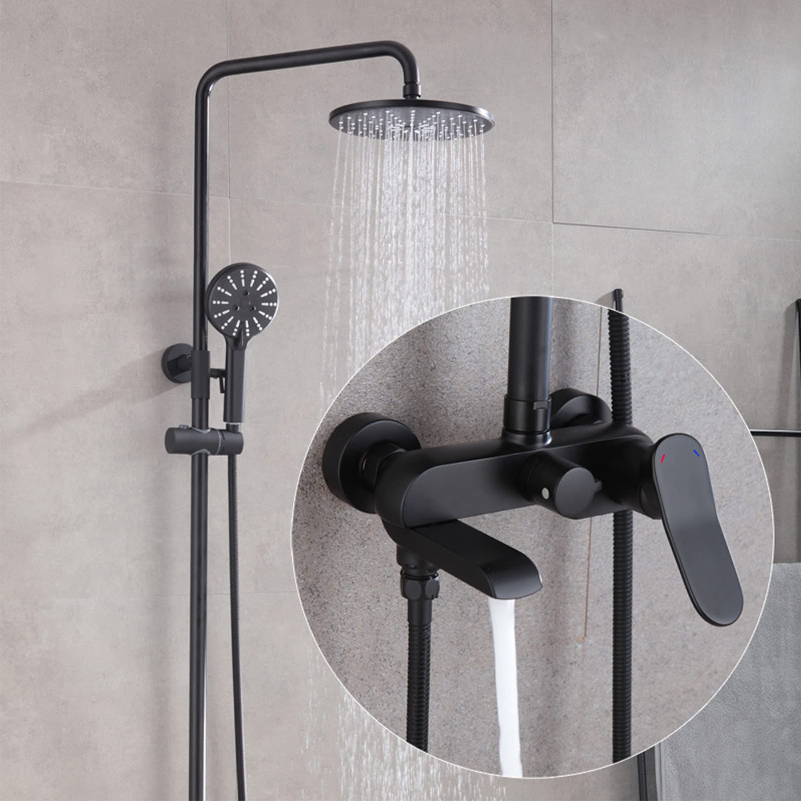 Système de douche avec bec de baignoire et mitigeur mural à poignée unique à 3 fonctions