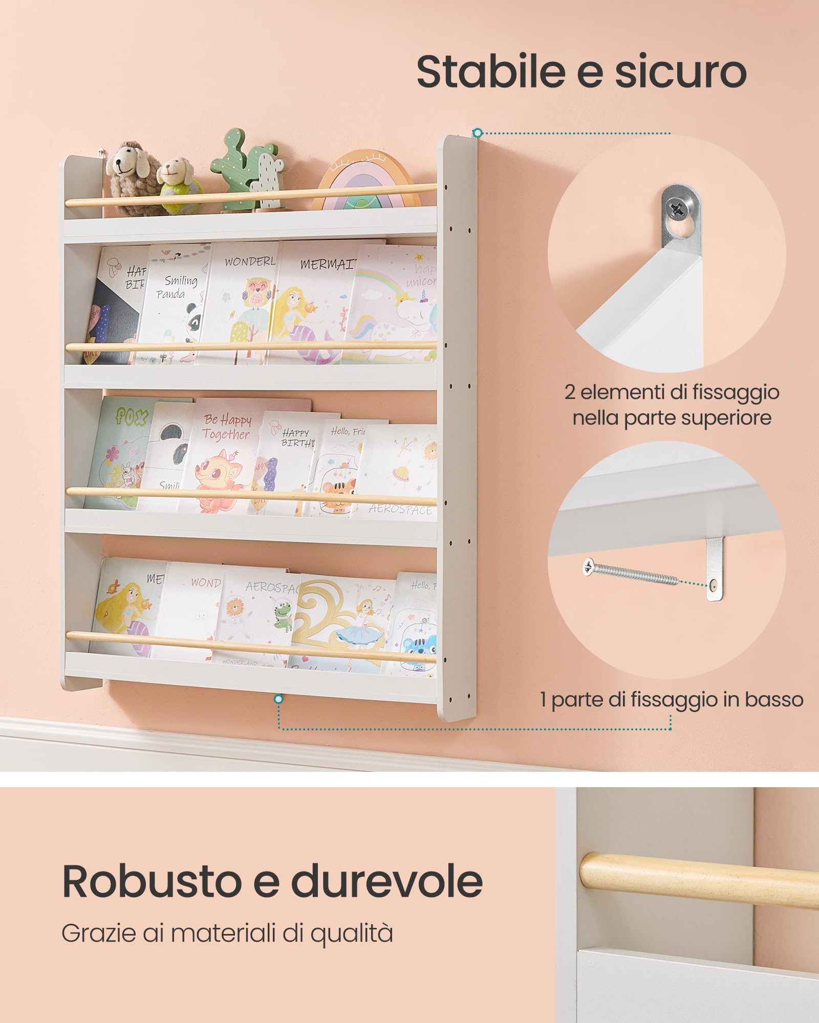 Timy Libreria Modulare Bianca 4 Ripiani Regolabili - 132 Cm, Impilabile Per Giocattoli E Libri - MDF Resistente