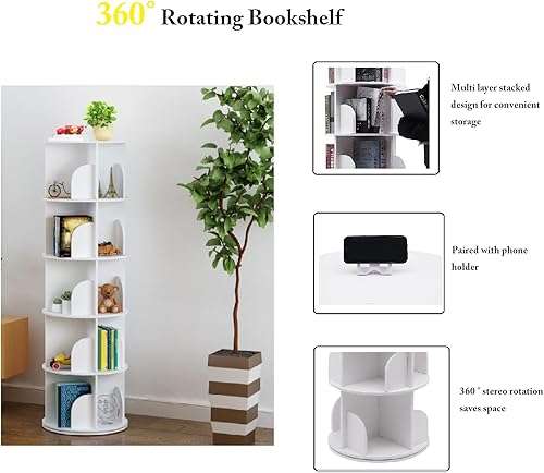 Miniatura 5 de CNCEST Estantería giratoria de 360,Organizador de estantería giratoria de 5 niveles,Estante de almacenamiento de pie de 5 niveles con pantalla de