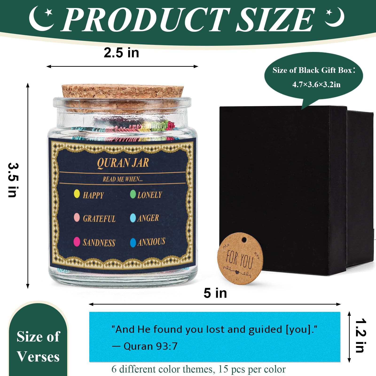 Quran Verse Jar with 90 Pcs English Verse Paper Ramadan Gifts Eid Decor Quran Prayer Jar Muslim Gift Set for Islamic New Year Decoration Muslim Women Kids Friends Spiritual Comfort Read