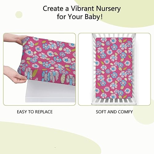 Miniatura 6 de Sábana bajera ajustable para cuna con temática floral, sábana bajera estándar para cuna, material ultra suave, sábana de colchón para cuna o sábana