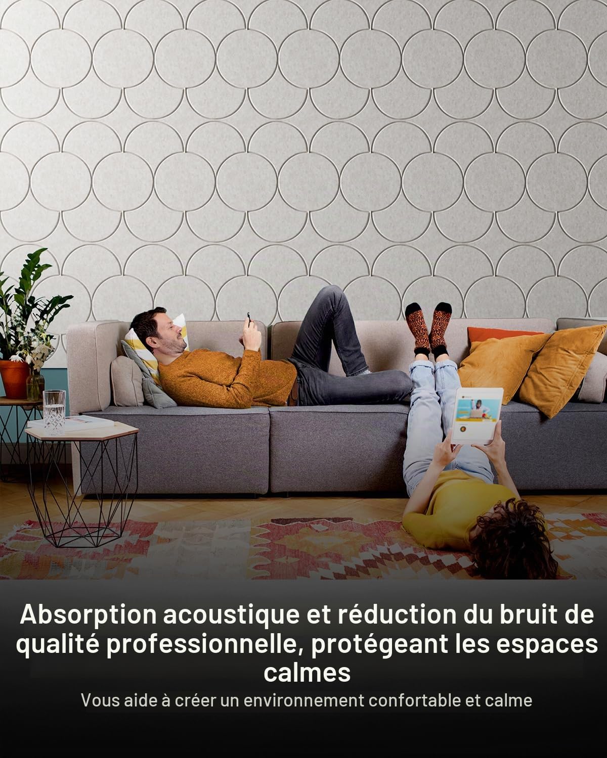 Soundsbay Panneaux Acoustiques Autocollant Beige Clair Lot de 12 Pièces | en Polyester, Isolation Acoustique et Décoration Murale 30×30×0,9cm