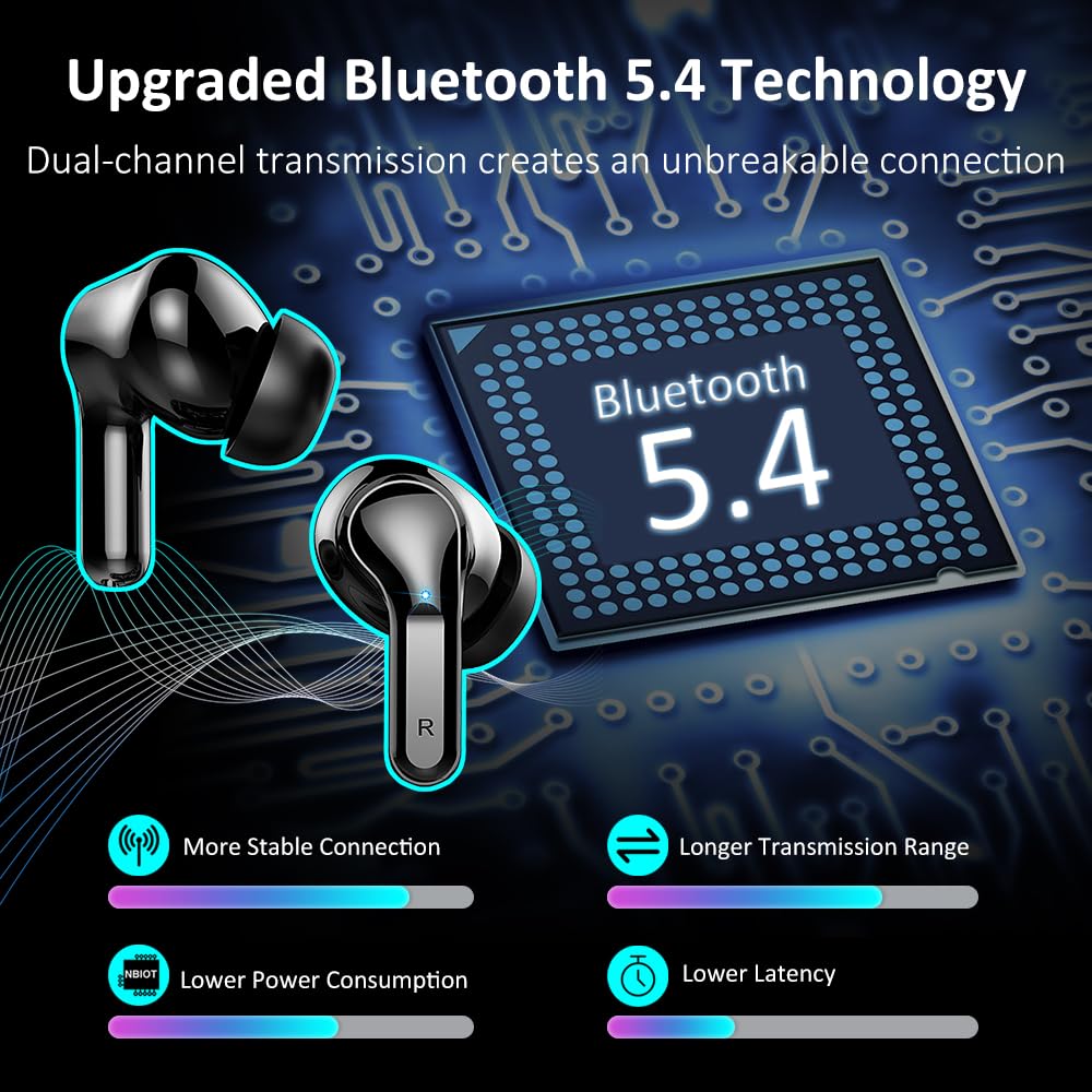 Ordtop Wireless Earbuds, 2026 Bluetooth 5.4 Headphones NEW Ear Buds Black — Amazon image 2