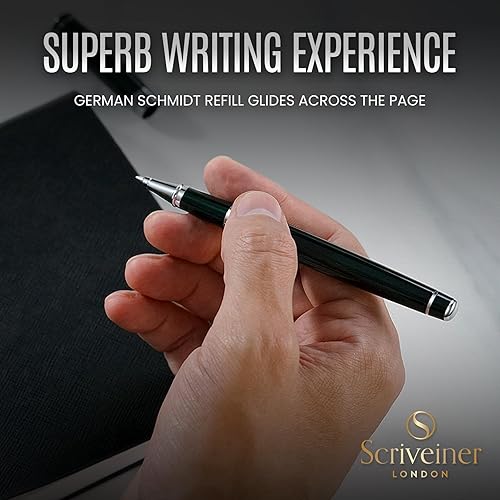 Miniatura 8 de Scriveiner  Bolígrafo roller color verde y negro, con acabado cromado y repuesto de tinta Schmidt, elegante opción de regalo para hombres y mujeres,
