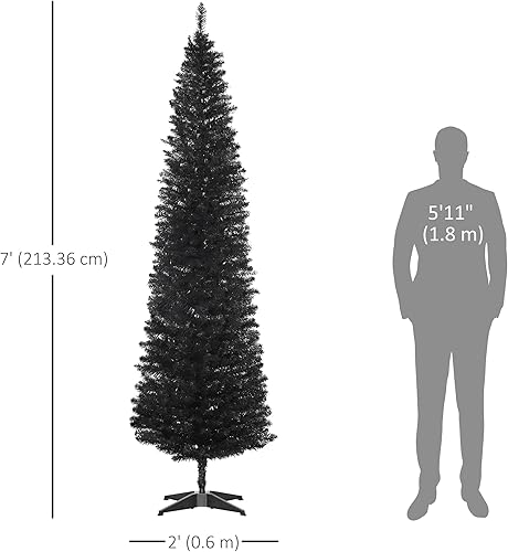 Vista 7 de HOMCOM Árbol de Navidad artificial de 7 pies, árbol de Navidad estrecho con 499 puntas de rama realistas y soporte de plástico, negro