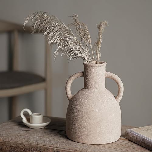 Miniatura 7 de BrownLove 2 jarrones de cerámica marrón con 2 asas, jarrón bohemio moderno de granja, florero decorativo de cerámica para decoración del hogar,
