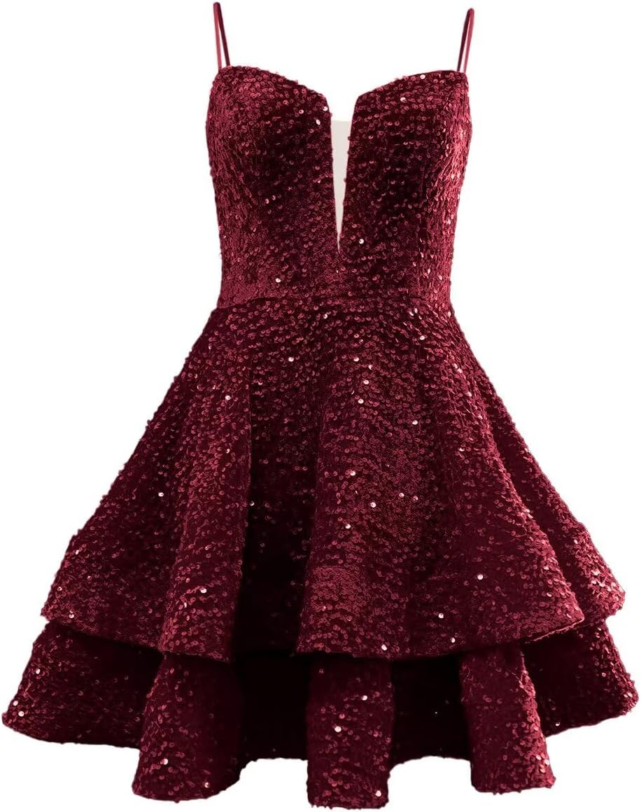 Sparkly Sequin Homecoming Dresses for Teens Sexy Backless Tiered Short Prom Cocktail Dresses 2024