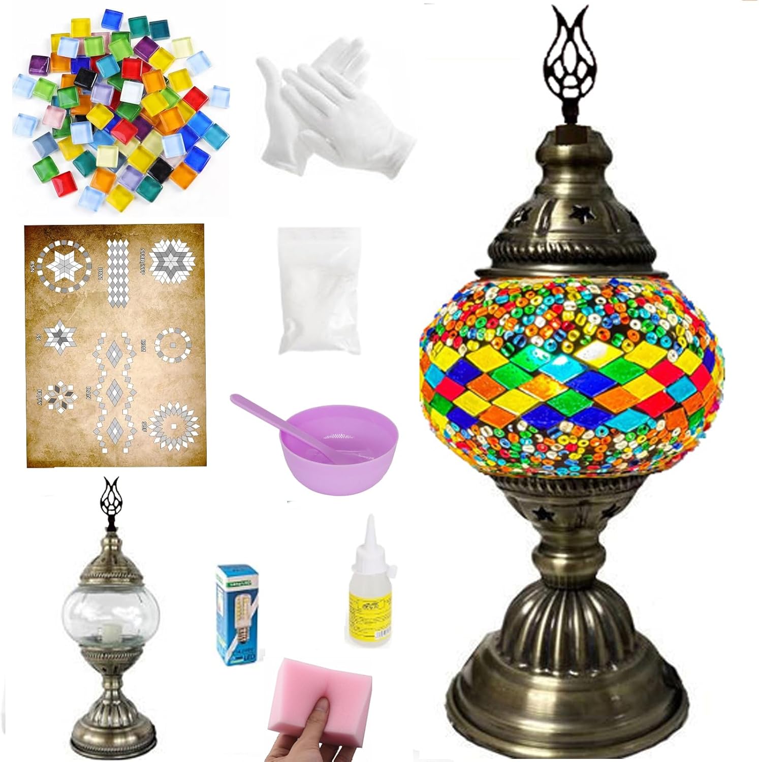 JORSCD DIY Turkish Mosaic Table Lamp kit,Stained Glass Lamp kit for Starter-an Easy Mosaic Art Kit for Making Your own lamp to Decorate Living Room and Bedroom