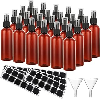 ABuff 60 Pack Plastic Spray Bottles 4oz Small Empty Fine Mist Spray Bottles Amber Clear Bottles for Essential Oils, Bath, ...