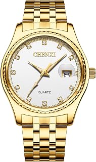 Luxury Couple Watches Men Women Gold-Silver Tone Stainless Steel Wristwatch Watch His and Her Quartz Calendar Watch Set,