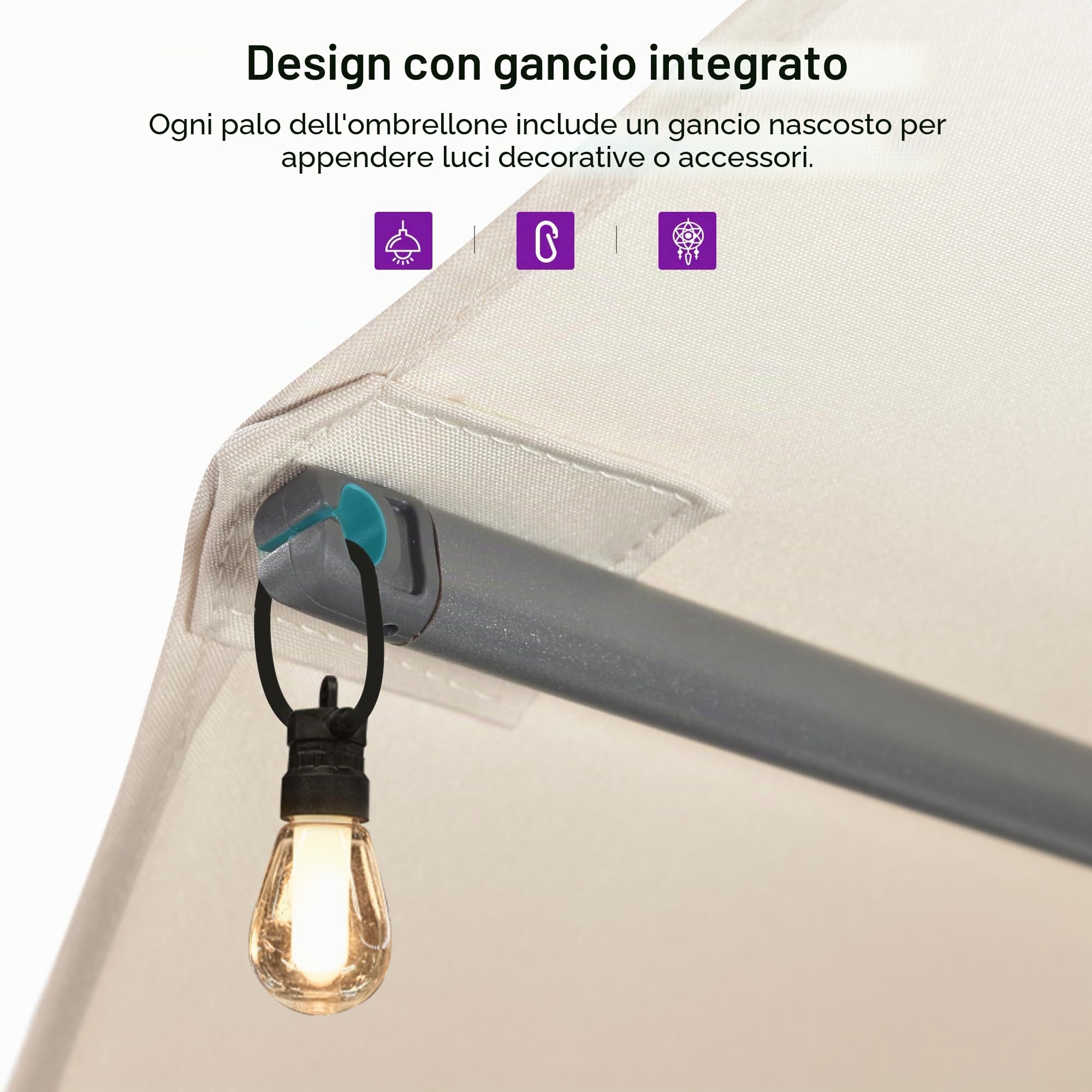 PURPLE LEAF Ombrellone da Giardino Esterno 455 x 270 cm in Alluminio, Grande Ombrellone Doppio con Piedino, per Terrazza, Giardino, Balcone e Piscina, Beige