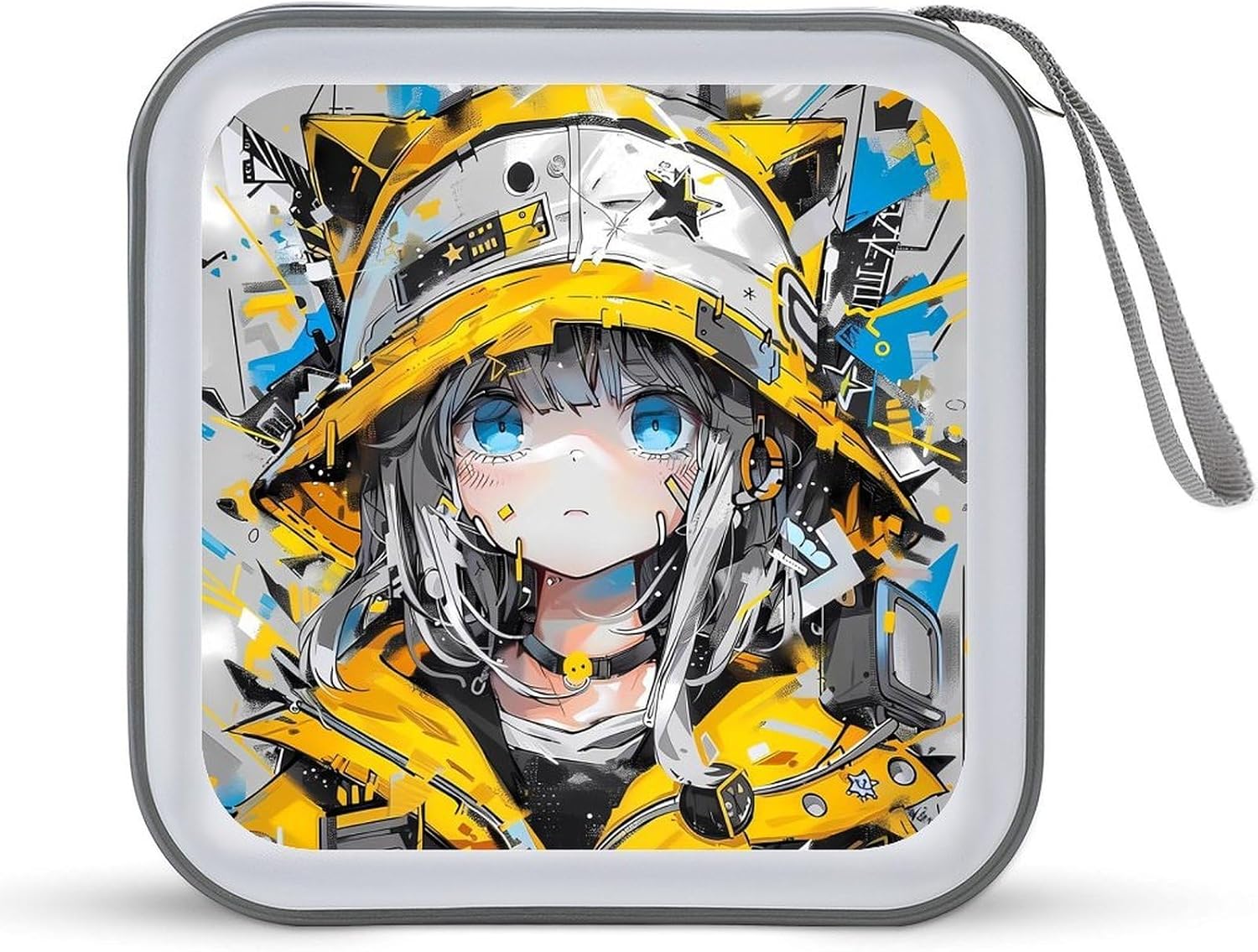 Street Style Graffiti Anime Hard CD Case Holder for Car – 40 Capacity DVD Storage Binder Wallet, Portable Zipper Organizer for Home Travel