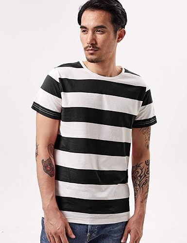 Miniatura 2 de Camiseta ancha a rayas para hombre, camiseta marinera, color rojo, blanco, negro, azul marino, rayas básicas, Azul marino, blanco