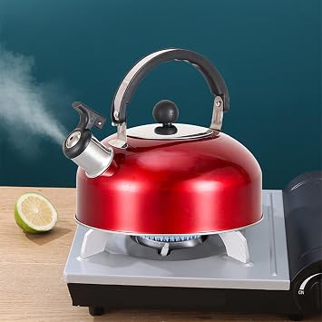 Stainless Steel Stovetop Tea Kettle, Whistling Teapot With Ergonomic Handle, Red