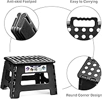 Vista 3 de Delxo Taburete plegable de 9 pulgadas en negro, taburetes plegables para niños, taburete plegable portátil con asa, taburete plegable para cocina