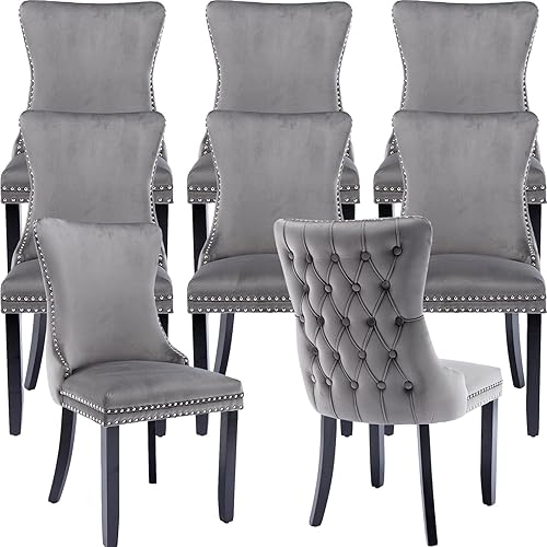 Miniatura 41 de Juego de 2 sillas de cocina y comedor de terciopelo, respaldo exterior capitoné, tapizadas en terciopelo, estructura de madera maciza (celeste, 2