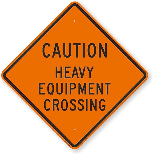 SmartSign Letrero de "Precaución - Heavy Equipment Crossing"  Aluminio reflectante de grado de diamante fluorescente de 30 x 30 pulgadas