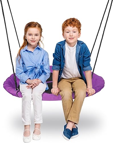 Miniatura 8 de HomGarden Juego de columpio para árbol de platillo, color morado, de 40 pulgadas, impermeable, redondo, para exteriores, con estructura de acero