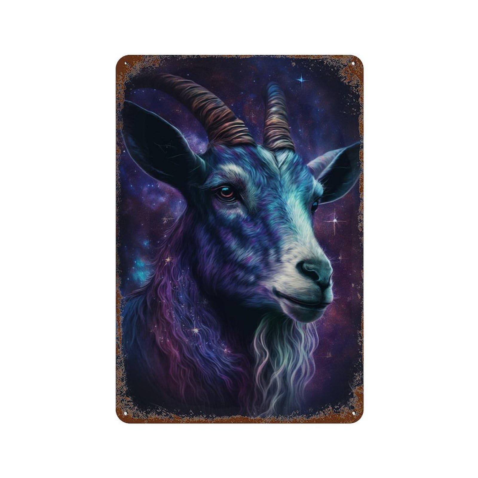 Cosmic Goat Portrait-4 11.8"x7.9" Decorative Tin Sign, Retro Wall Decor for Garage, Bar And Workshop Decor