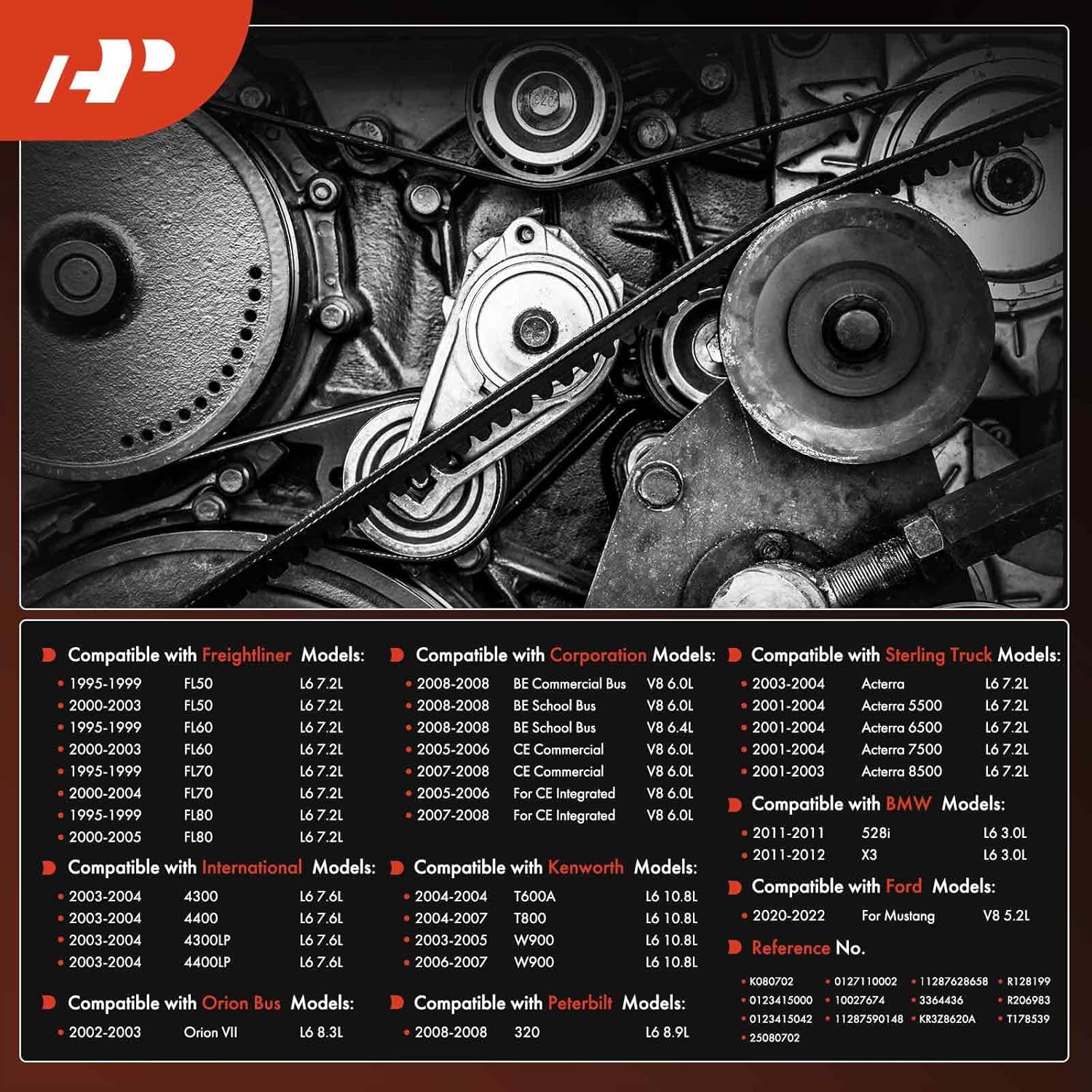 A-Premium Serpentine Belt 70.23 In For Ford, BMW, Freightliner, Kenworth, Peterbilt & Sterling Truck Cars - Mustang, 528i, X3, FL50, BE School Bus, 4400LP, T600A, 320, Acterra