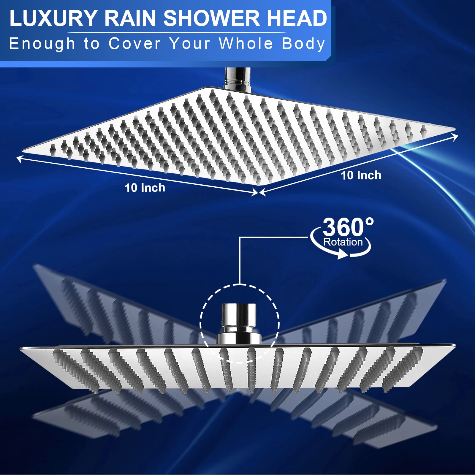 Snapklik.com : Aiscsc Rain Shower Head - 10 Inch High Pressure Shower ...