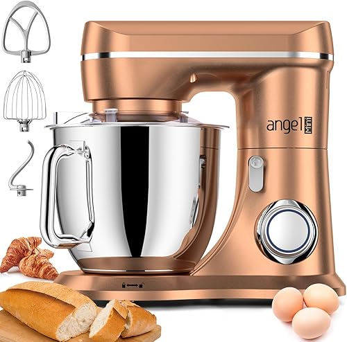 Miniatura 9 de Mini Angel - Batidora eléctrica de pie para cocina, 10 velocidades, 5 cuartos, con cabezal inclinable, gancho para masa, batidor de alambre, batidor