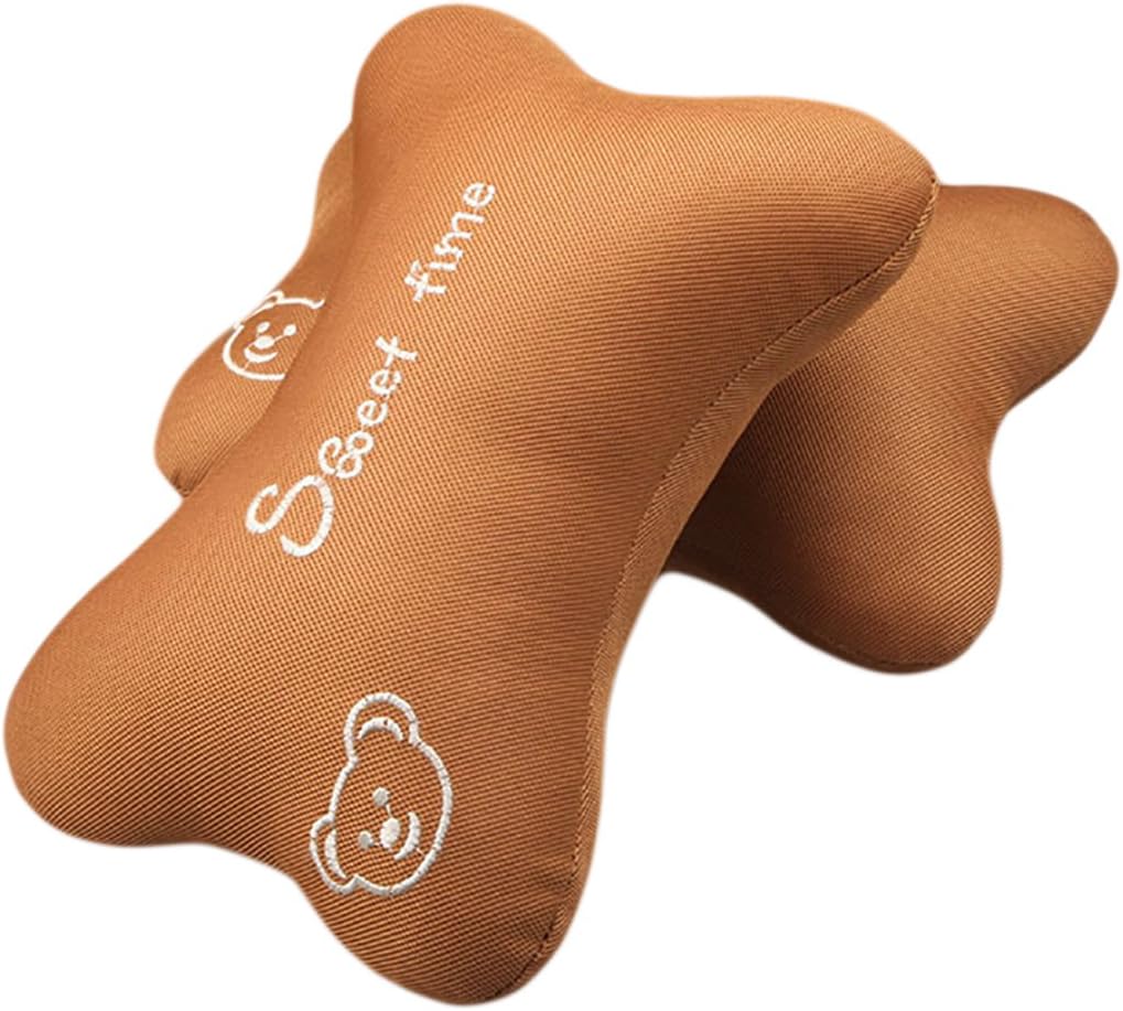 Luckmagic Car Neck Pillows 2 Pcs Soft Cartoon Neck Support Travel Head Rest Cushion (Brown Bear)