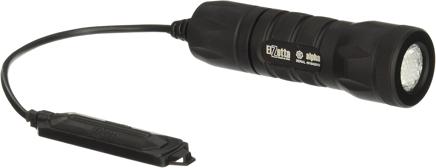 Elzetta A125 Alpha 1-Cell Flashlight with Standard Bezel Ring, Flood Lens, Remote Tape Switch with 5" Cable