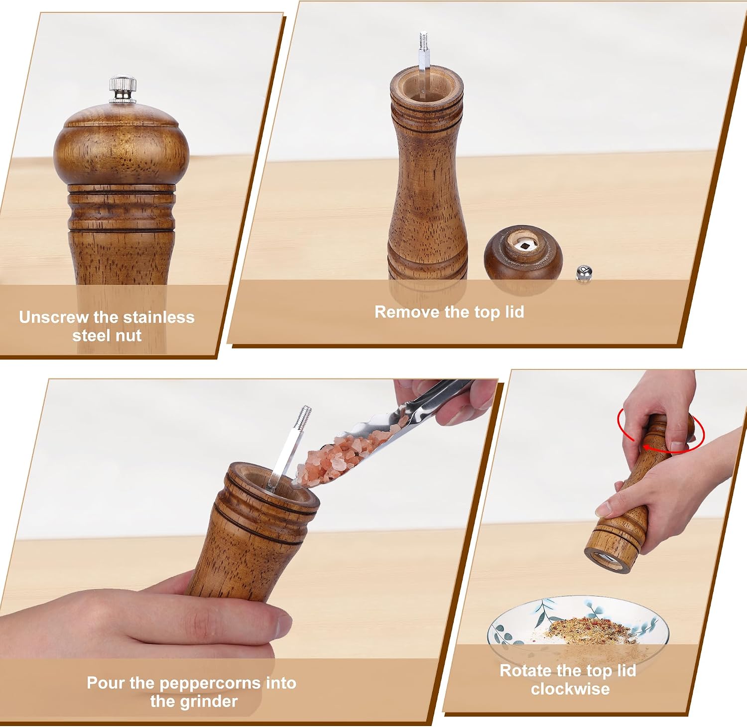 Supercenter Pepper Grinder Pepper Mill Wood & Stainlee steel & Ceramics Cla