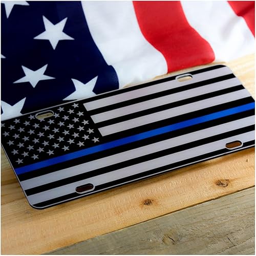 Miniatura 48 de JASS GRAPHIX Placa de matrícula personalizada con la bandera estadounidense de línea amarilla, homenaje personalizado a despachadores y operadores