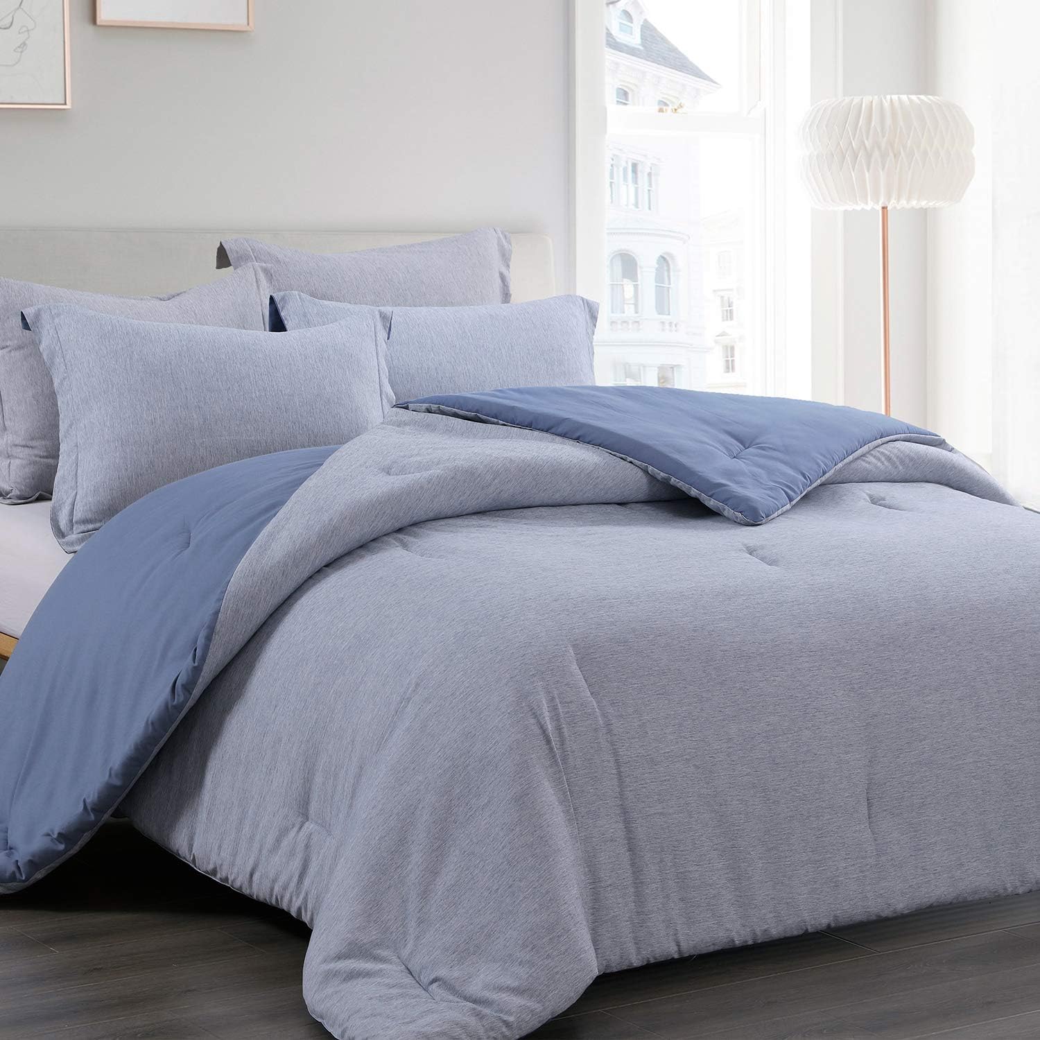 BEDELITE Twin Comforter Set - Blue Comforter Twin Soft Bedding Lightweight Comforter Set, Cationic Dyeing Striola Pattern Reversible Practical (1 Comforter 68x88 in, 1 Pillow sham 20x26 in)