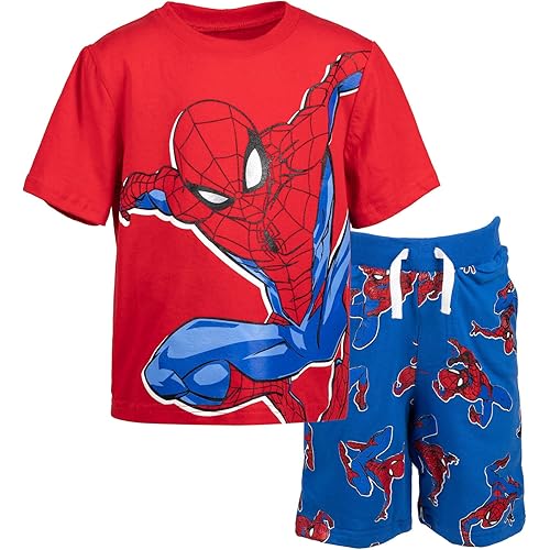 Marvel Spider-Man T-Shirt and French Terry Shorts Outfit Set Toddler to Big Kid Sizes (2T - 10-12)