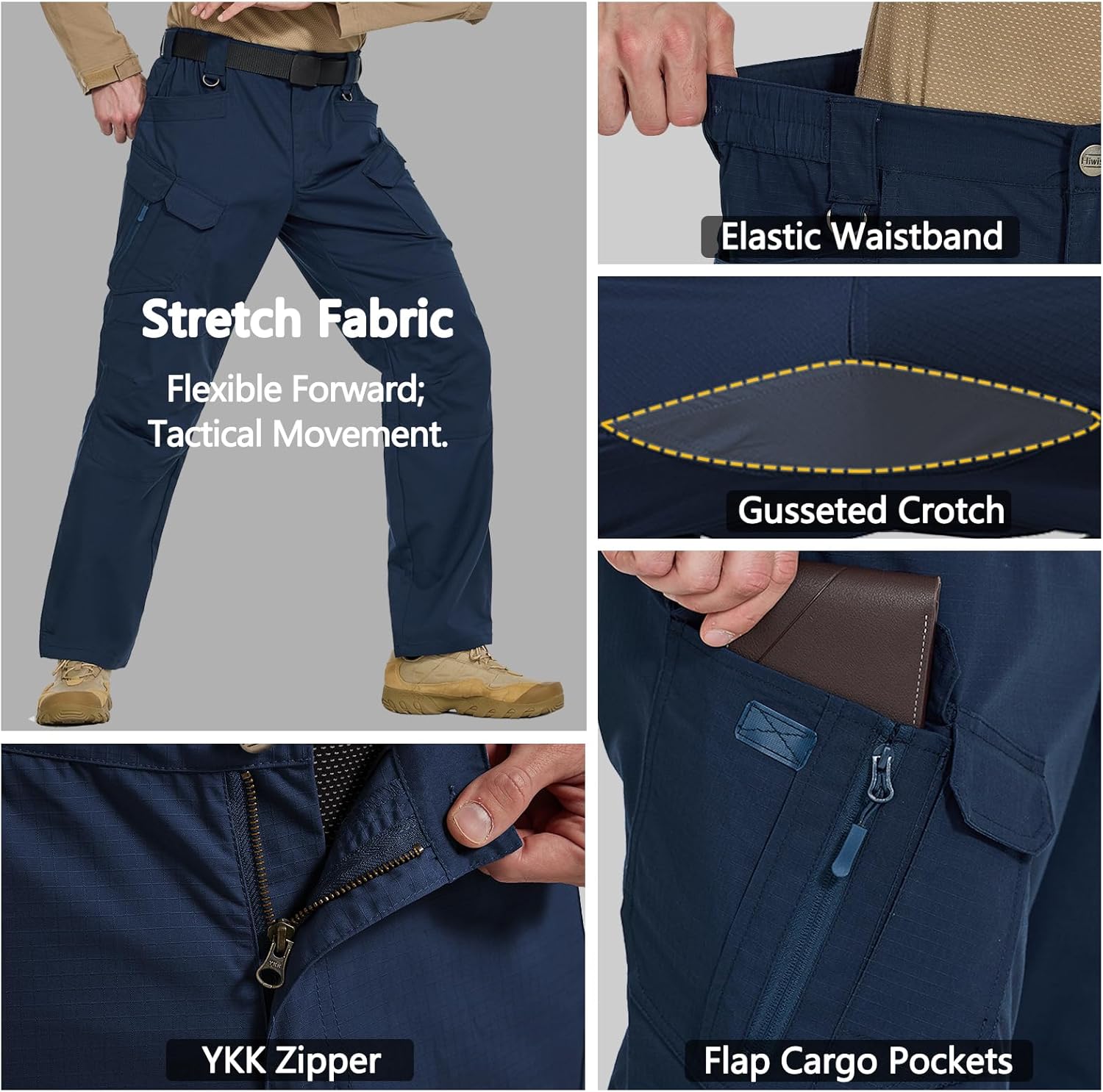 Men's Stretch Tactical Pants Water Resistant Outdoor Cargo Pants Lightweight Ripstop EDC Hiking Work Pants - Image 5