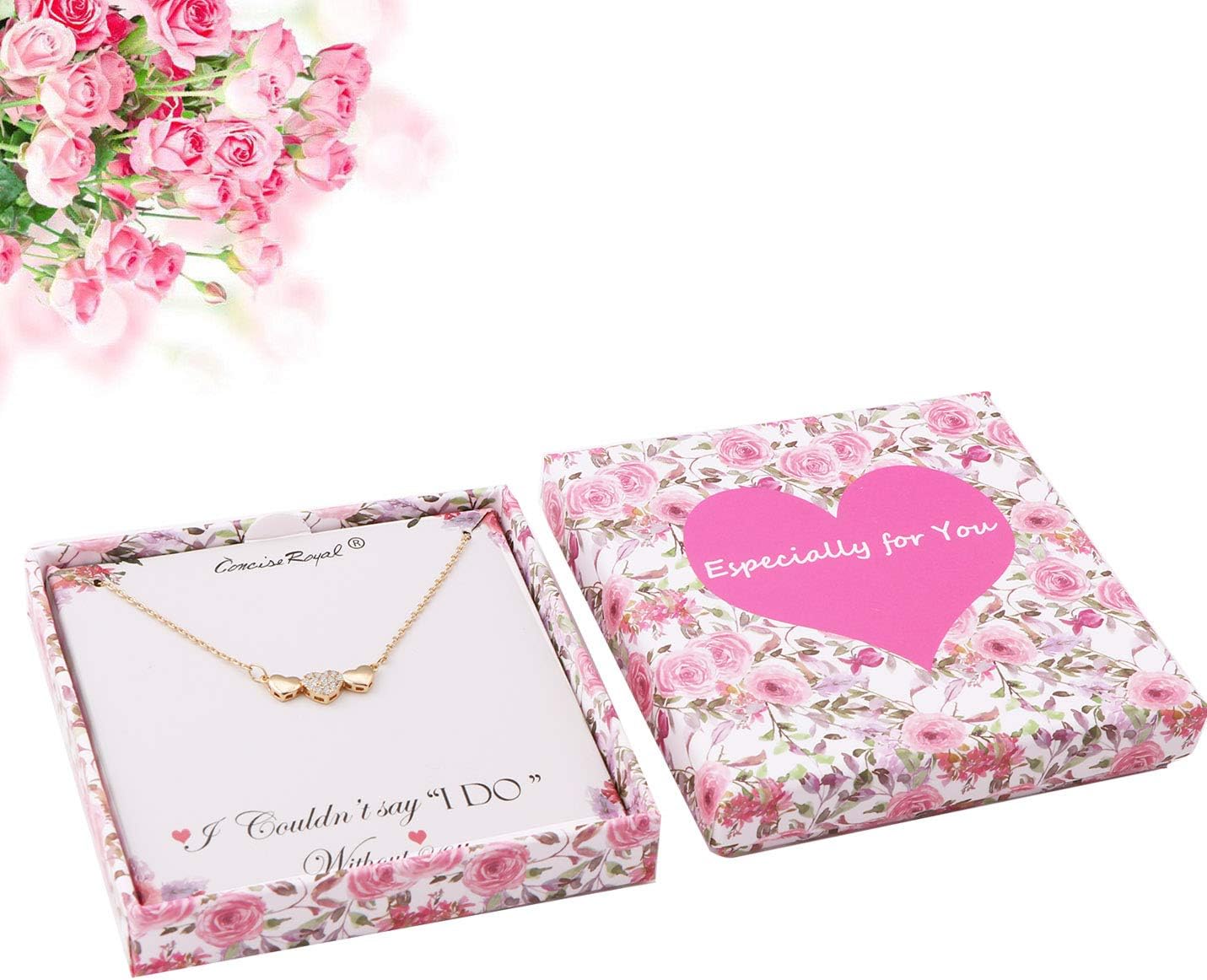 Rose Gold Gold 3 Heart Necklace for Friends Bridesmaid