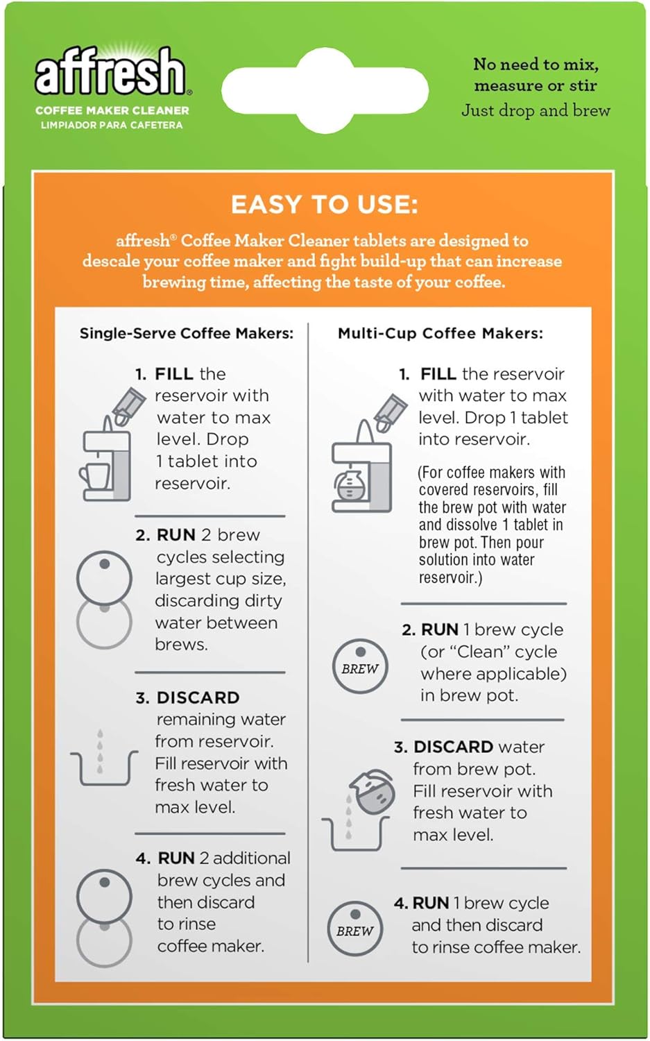 Affresh W10355052 Coffee Maker Cleaner, 3 Tablets | Compatible with multi-cup coffeemakers and single serve brewers : Home & Kitchen