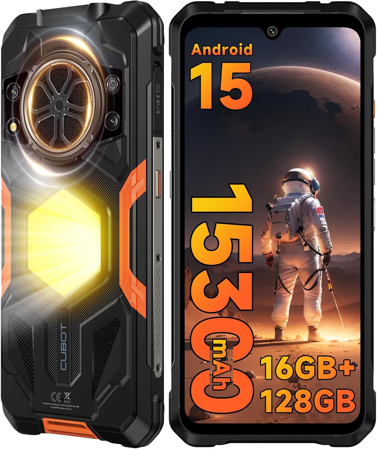 CUBOT KingKong Power 5 Rugged Phone Unlocked-15300mAh Battery Cellphone, 6.88” Display, 16GB+128GB/TF 1TB, 64MP Camera Smartphone, 1200LM Camping Lights, 136dB Speaker, 4G Dual SIM Android 15/NFC/GPS
