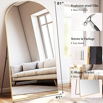 Anpark Gold Arched Huge Oversized Mirror Full Length with Stand 41 x 81 Large Full Body Standing Floor Mirror for Bedroom Wall Mounted Mirror for Living Room Home Decor