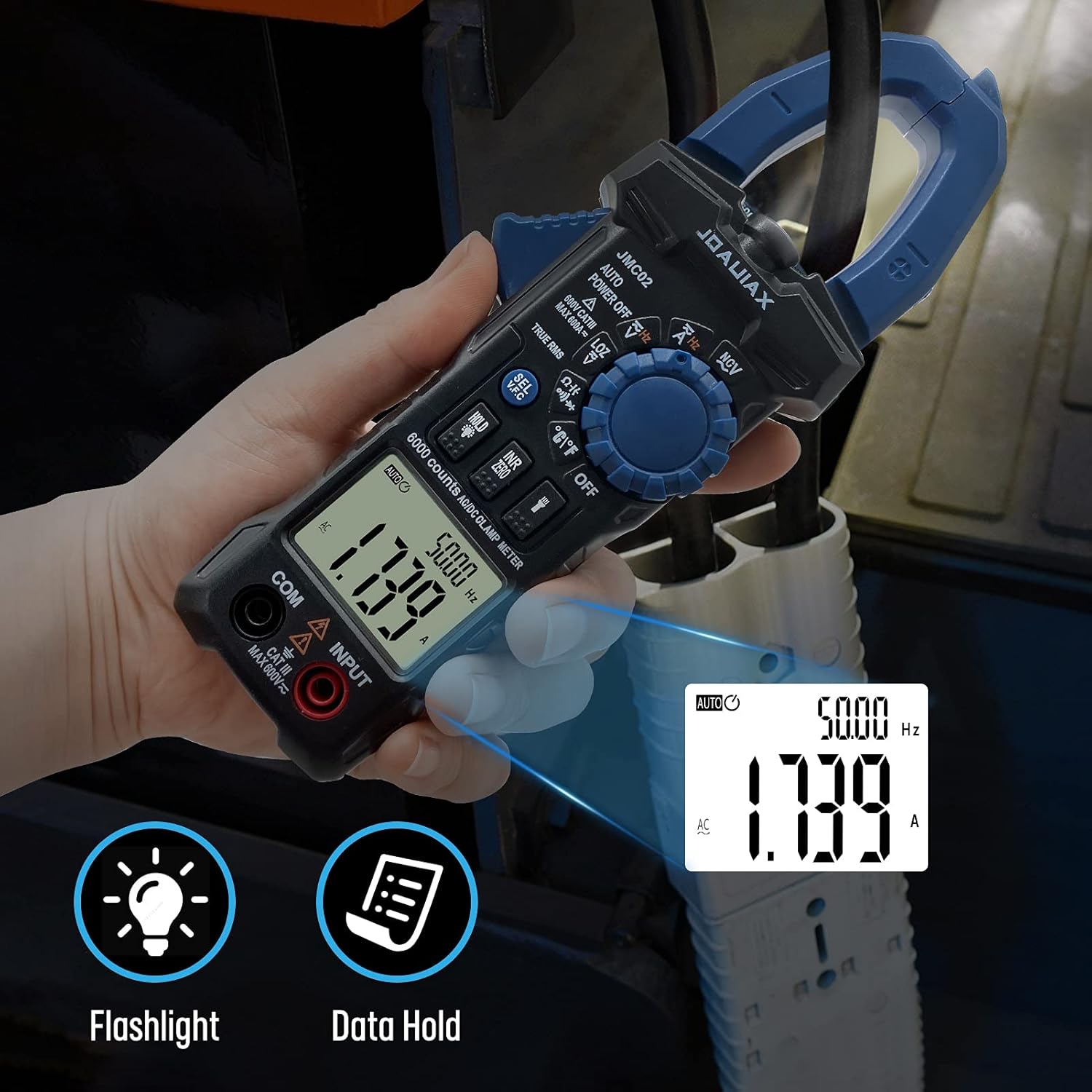 Digital Clamp Meter,6000 Counts Auto Range TRMS Multimeter Tester 600A AC Current,600V AC/DC Voltage Amp Meter with Continuity/Resistance/Diode