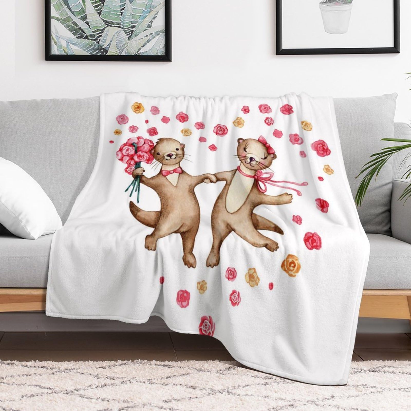 Kuscheldecke Mit Süßen Otter-Paaren – Weiche Fleecedecke 75x100 Cm, Für Couch, Sofa & Bett