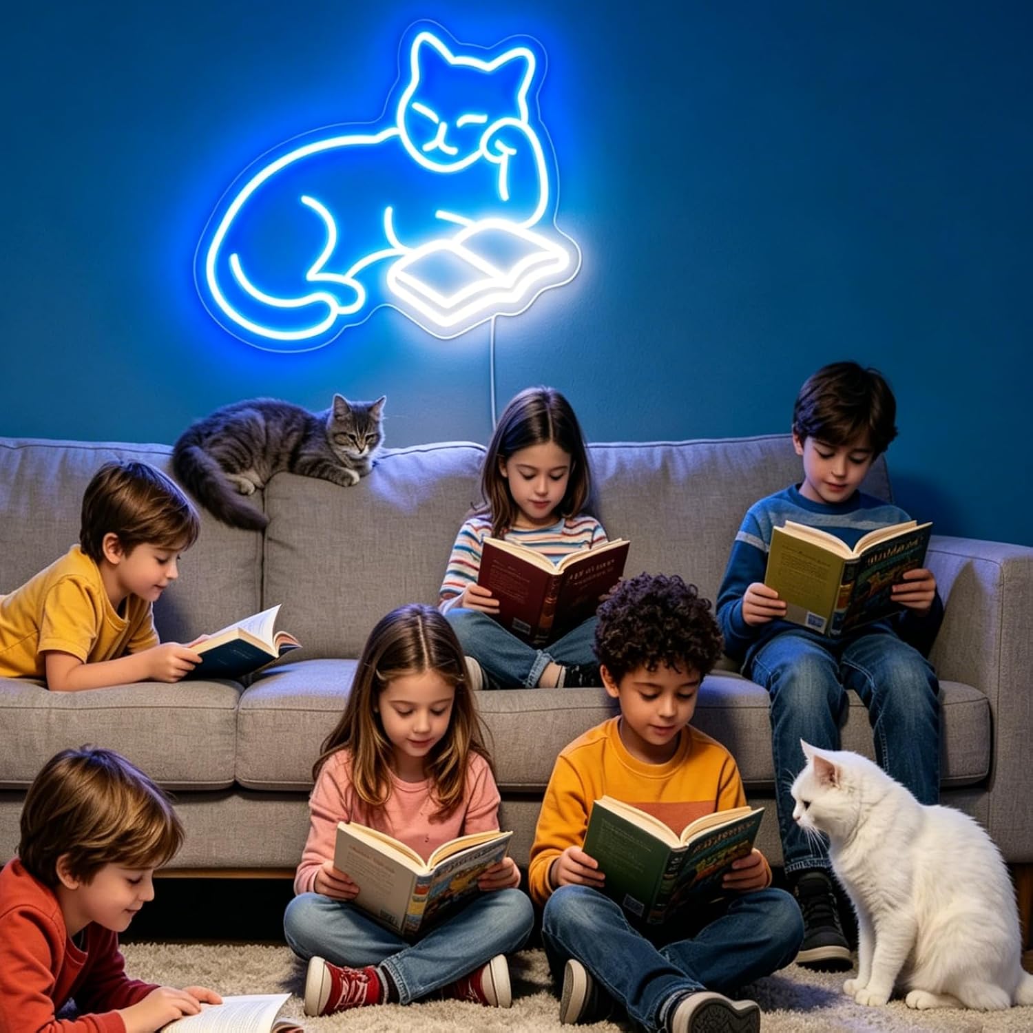 Cat Reading Book Neon Sign Wall Decor Gift for Cat Lovers Bookworms USB Powered Dimmable Bedroom Wall Decor Night Light for Study Room Kids Room