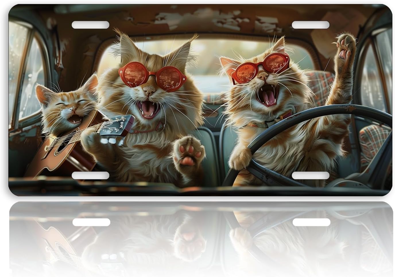 Funny Cat Front License Plate for Women Car Cute Driving Animals Vanity Plates Decorative Aluminum Metal Cute Novelty License Plate Cover for Men 6x12 Inch (4 Holes)